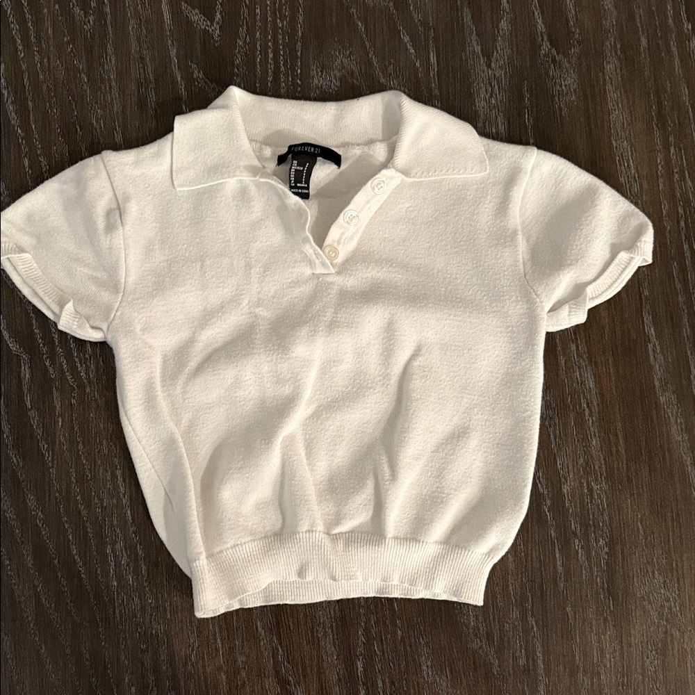 Forever 21 White Polo Knit Top